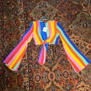 NWT Pride Rainbow 🌈 Stripe Front Tie Crop Top